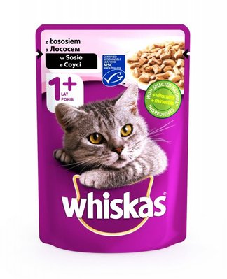 Упаковка влажного корма для котов Whiskas с лососем в соусе 28 шт по 85 г 54340668 фото