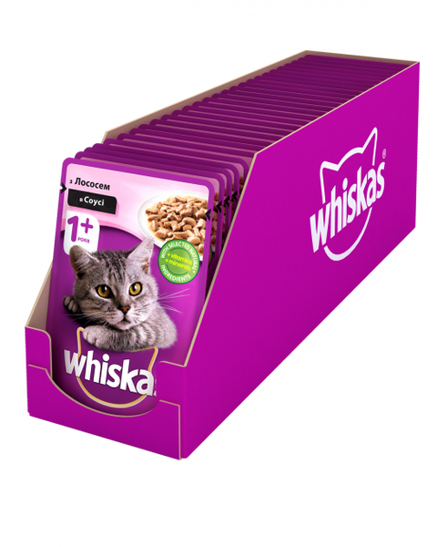 Упаковка влажного корма для котов Whiskas с лососем в соусе 28 шт по 85 г 54340668 фото