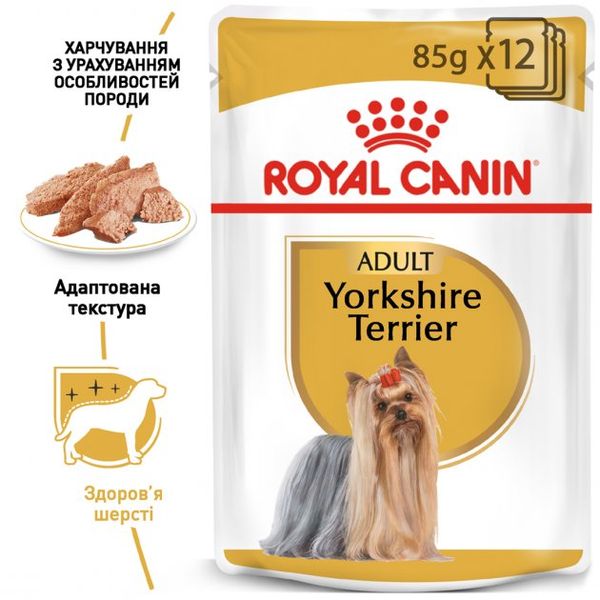 Упаковка влажного корма для взрослых собак Royal Canin Yorkshire Adult 0.085 кг x 12 шт 2040001 фото